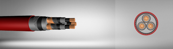 20.8/36 kV XLPE insulated flat steel wire armoured, three core cables with copper conductor